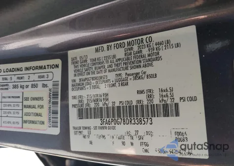 2013 Ford Fusion S из США, поврежденный, VIN 3FA6P0G78DR338573